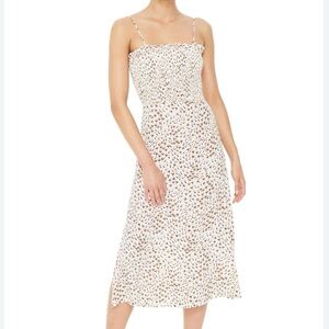 Faithfull the Brand Solange Cream Floral Smocked Midi Dress Crepe Sz. 2